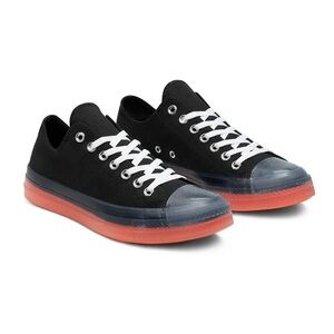 Converse Low Top Sneakers Black with White Laces and Red Gradient Sole